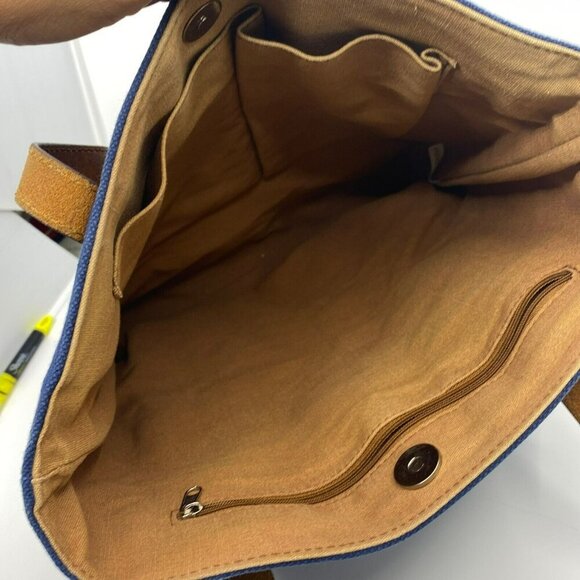 Navy Canvas Tote Bag Full Purse Grain Brown Leather Accents by Most Wanted USA - Picture 4 of 12